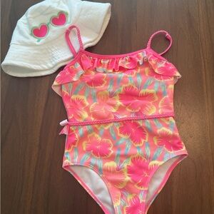 Betsey Johnson Pink and Yellow Floral Kids Swim One Piece
